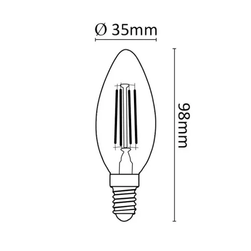 Asalite LED izzó C35 filament gyertya E14 4W 4000K (400 lumen)