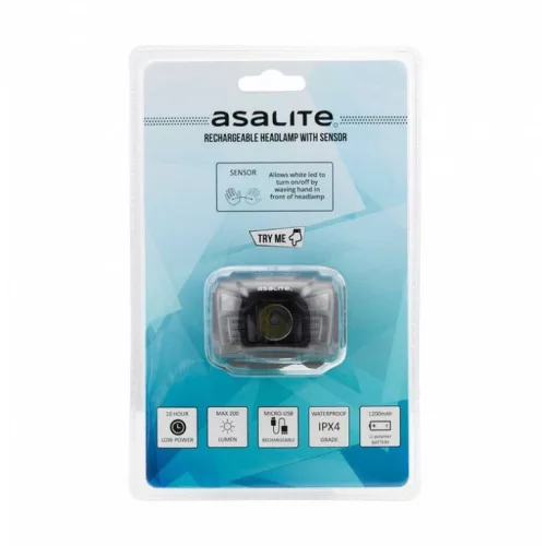 Asalite LED akkumulátoros szenzoros fejlámpa 3W (200 lumen) fekete