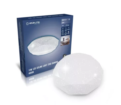 Asalite LED mennyezeti lámpa Norah 12W 4000K (1050 lumen) gyémánt/csillagos