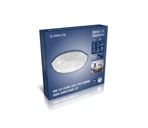 Asalite LED mennyezeti lámpa Liza 48W 3000K/4000K/6500K (4080 lumen) gyémánt/csillagos + távirányító CCT