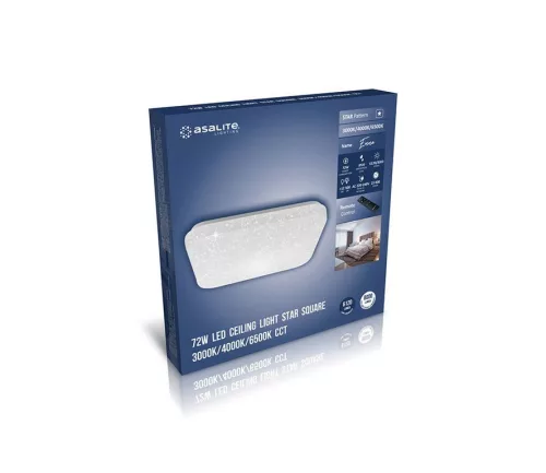 Asalite LED mennyezeti lámpa Emma 72W 3000K/4000K/6500K (6120 lumen) négyzet/csillagos + távirányító CCT
