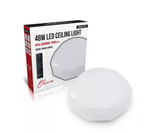 Asalite LED mennyezeti lámpa Olivia 48W 3000K/4000K/6500K (3400 lumen) gyémánt + távirányító CCT