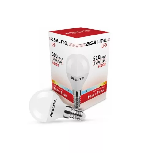 Asalite LED izzó G45 mini gömb E14 6W 3000K (510 lumen)