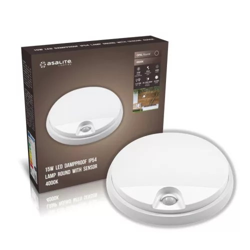 Asalite LED cseppálló lámpa IP54 15W 4000K (1400 lumen) kerek+szenzor