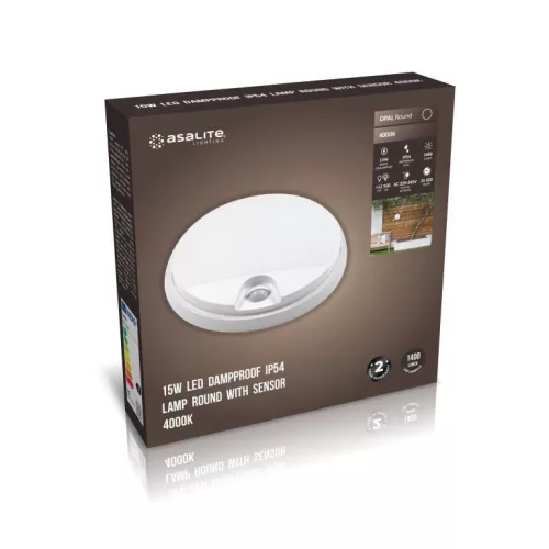 Asalite LED cseppálló lámpa IP54 15W 4000K (1400 lumen) kerek+szenzor