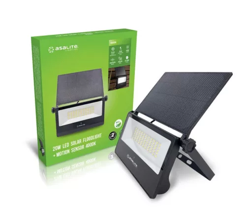 Asalite LED napelemes lámpa slim 20W 4000K (1800 lumen)+mozgásérzékelő szenzor