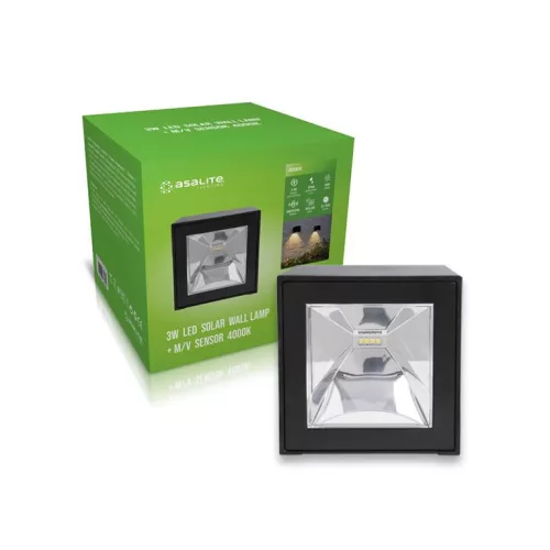 Asalite napelemes kültéri lámpa IP44 3W 4000K (200 lumen) + mikróhullámú szenzor