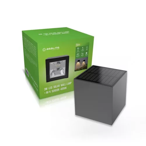 Asalite napelemes kültéri lámpa IP44 3W 4000K (200 lumen) + mikróhullámú szenzor