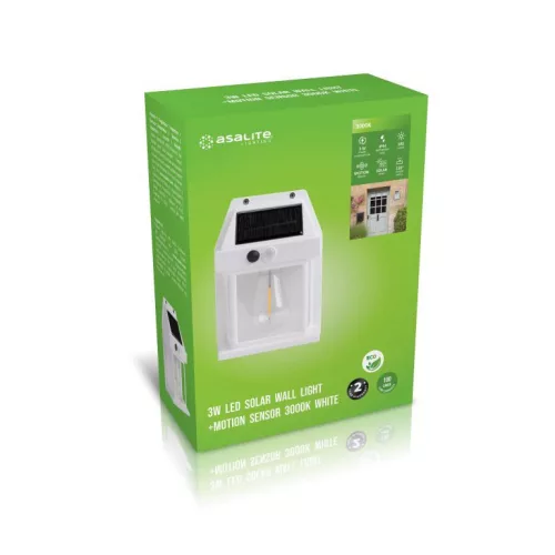Asalite napelemes kültéri lámpa IP44 3W 3000K (100 lumen) fehér + PIR szenzor