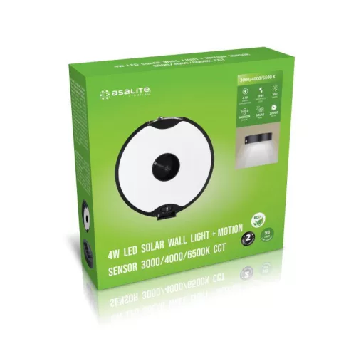 Asalite LED napelemes kültéri lámpa IP44 4W (500 lumen) fekete + szenzor CCT