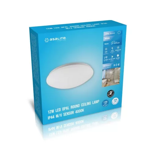 Asalite LED mennyezeti lámpa Patricia IP44 12W 4000K (1150 lumen) kerek + mikróhullámú szenzor