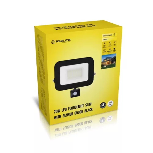 Asalite LED reflektor slim 20W 6500K (1800 lumen) + mozgásérzékelő szenzor