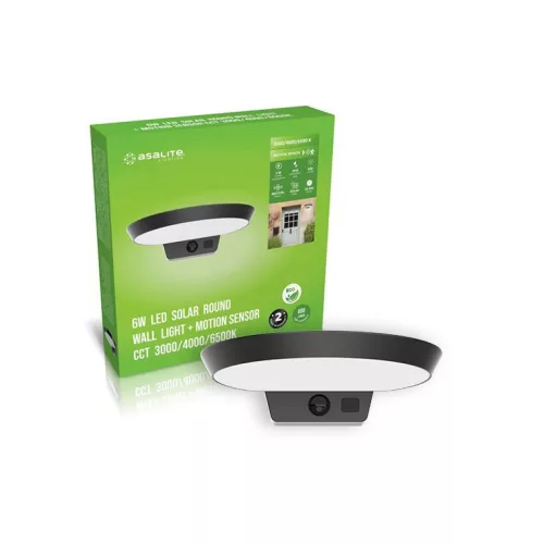 Asalite LED napelemes kültéri lámpa IP54 6W CCT (600 lumen) kerek + szenzor