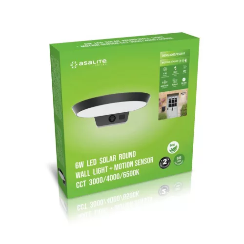 Asalite LED napelemes kültéri lámpa IP54 6W CCT (600 lumen) kerek + szenzor