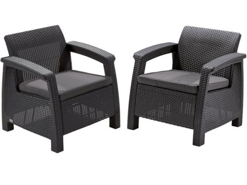 ALLIBERT CORFU DUO MŰRATTAN KERTI FOTEL 2DB - grafit