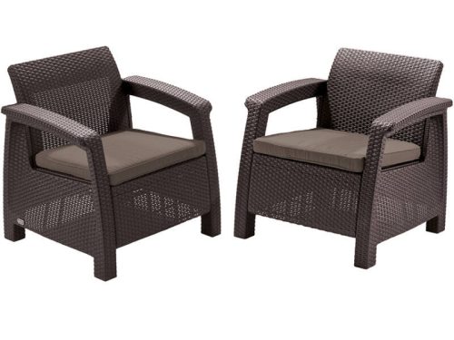 ALLIBERT CORFU DUO MŰRATTAN KERTI FOTEL 2DB - sötétbarna