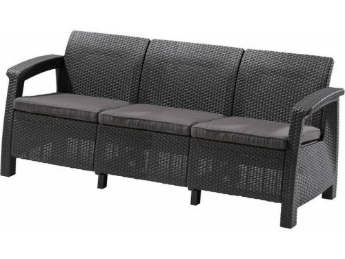 ALLIBERT CORFU LOVE SEAT MŰRATTAN KERTI 3 ÜLÉSES KANAPÉ - grafit