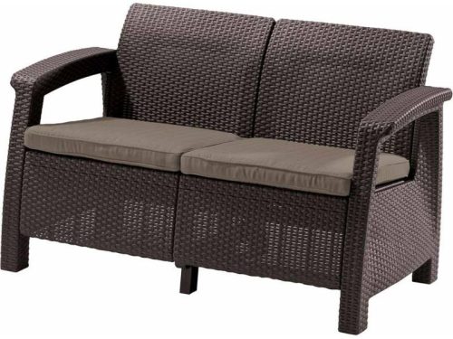 ALLIBERT CORFU LOVE SEAT MŰRATTAN KERTI 2 ÜLÉSES KANAPÉ - sötétbarna