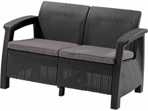 ALLIBERT CORFU LOVE SEAT MŰRATTAN KERTI 2 ÜLÉSES KANAPÉ - grafit