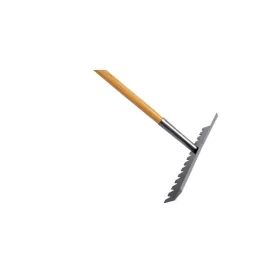 Betontrowel fogazott, acél betonterítő, fa nyél
