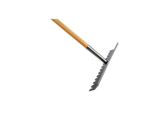 Betontrowel fogazott, acél betonterítő, fa nyél