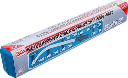 BGS bordás szíjfeszítőkulcs készlet tizenkétszögletű 12 - 19 mm / E-profil E10 - E18 15 darabos