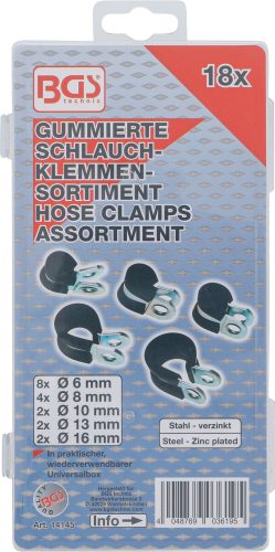 BGS gumírozott tömlőbilincs-készlet Ø 6 - 16 mm 18 darabos