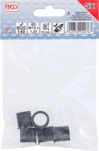BGS menetes hüvelyek 16 mm M14 x 1,25 mm 5 darabos