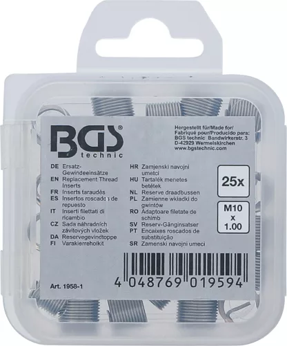 BGS tartalék menetes betétek M10 x 1,0 25 darabos