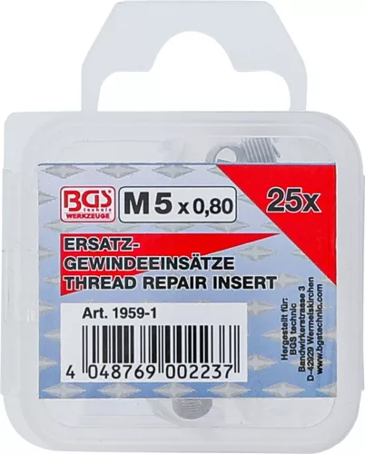 BGS tartalék menetes betétek M5 x 0,8 25 darabos