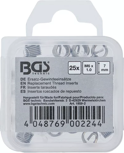 BGS tartalék menetes betétek M6 x 1,0 25 darabos