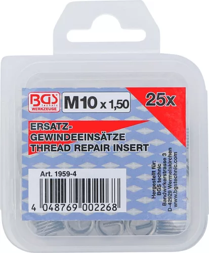 BGS tartalék menetes betétek M10 x 1,5 mm 25 darabos