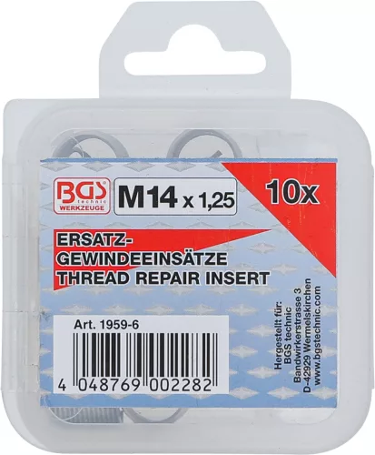 BGS tartalék menetes betétek M14 x 1,25 10 darabos