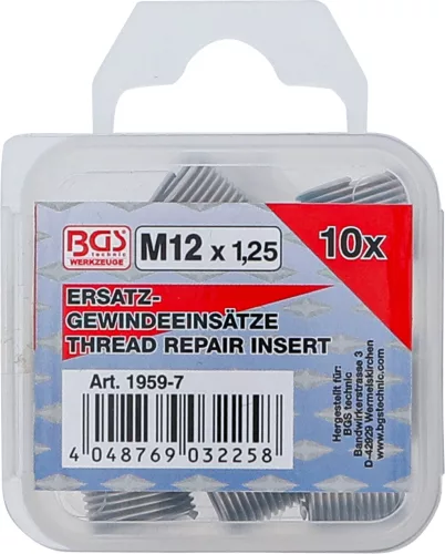 BGS tartalék menetes betétek M12 x 1,25 10 darabos
