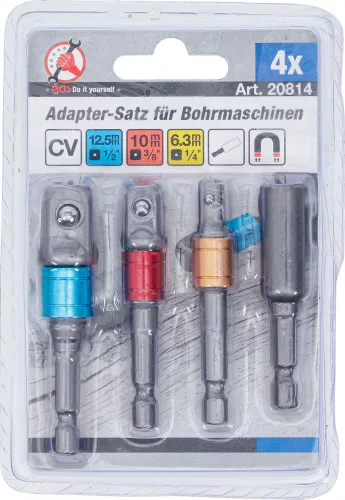 BGS adapterkészlet fúrógépekhez: 6,3(1/4"),10(3/8"),12,5(1/2"); belső 6,3(1/4") 4 db