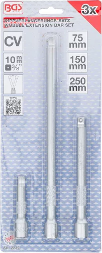 BGS billenős hosszabbító készlet 10 mm (3/8") 75 / 150 / 250 mm 3 darabos