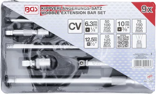 BGS billenős hosszabbító készlet 6,3 mm (1/4"), 10 mm (3/8"), 12,5 mm (1/2") 9 darabos