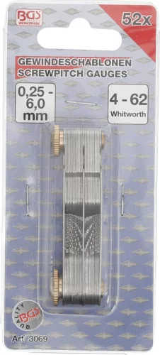 BGS dupla menetsablon, 52 lap metrikus 0,25 - 6,0 mm, Whitworth 4G - 62G