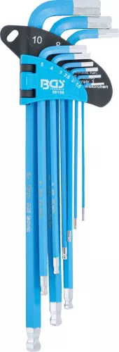 BGS derékszögű kulcskészlet, extra hosszú, belső hatszögletű / gömbfejes 1,5–10 mm, 9 db