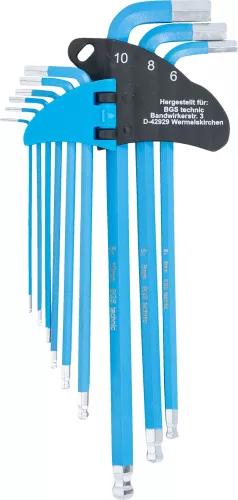 BGS derékszögű kulcskészlet, extra hosszú, belső hatszögletű / gömbfejes 1,5–10 mm, 9 db