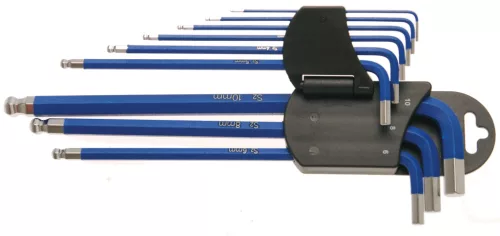 BGS derékszögű kulcskészlet, extra hosszú, belső hatszögletű / gömbfejes 1,5–10 mm, 9 db