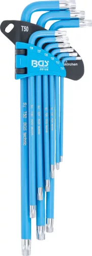 BGS derékszögű kulcs készlet T-profil (Torx) / T-profil (Torx) T10 furattal - T50 9 darabos