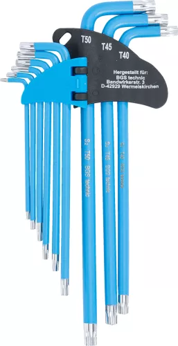 BGS derékszögű kulcs készlet T-profil (Torx) / T-profil (Torx) T10 furattal - T50 9 darabos