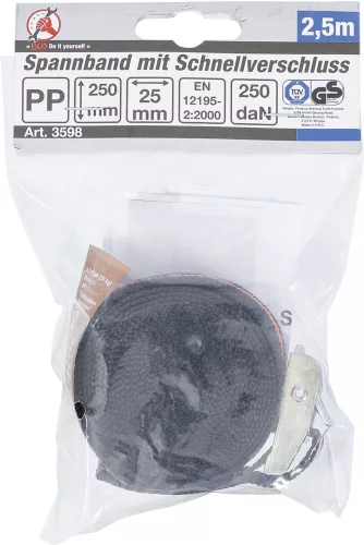BGS rakományrögzítő heveder gyorszárral 2,5 m x 25 mm