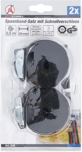 BGS rakományrögzítő hevederkészlet gyorszárral 2,5 m x 25 mm 2 darabos