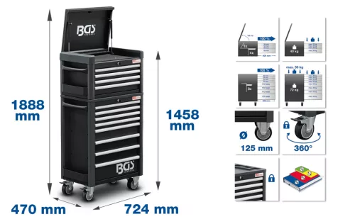 BGS profi Standard Maxi műhelykocsi 12 fiók 263 szerszámmal
