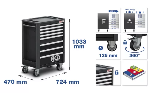 BGS profi standard műhelykocsi 8 fiók 234 szerszámmal