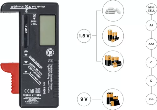 BGS digitális akkuvizsgáló 1,5 V / 9 V