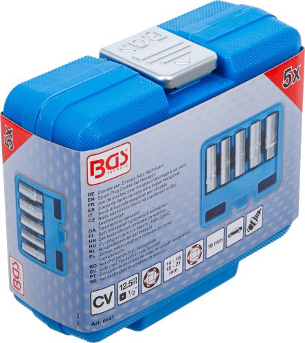 BGS gyújtógyertya-kulcs készlet, hatszögletű 12,5 mm (1/2") 14 - 21 mm 5 darabos