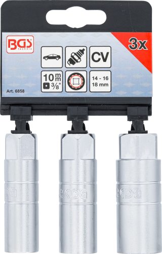 BGS gyújtógyertya-kulcs készlet, tizenkétszögletű 10 mm (3/8") 14 - 16 - 18 mm 3 darabos